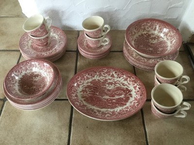 EIT England Ironstone Komplettservice Kaffee Essgeschirr 35 Teile Dorf Holzwagen