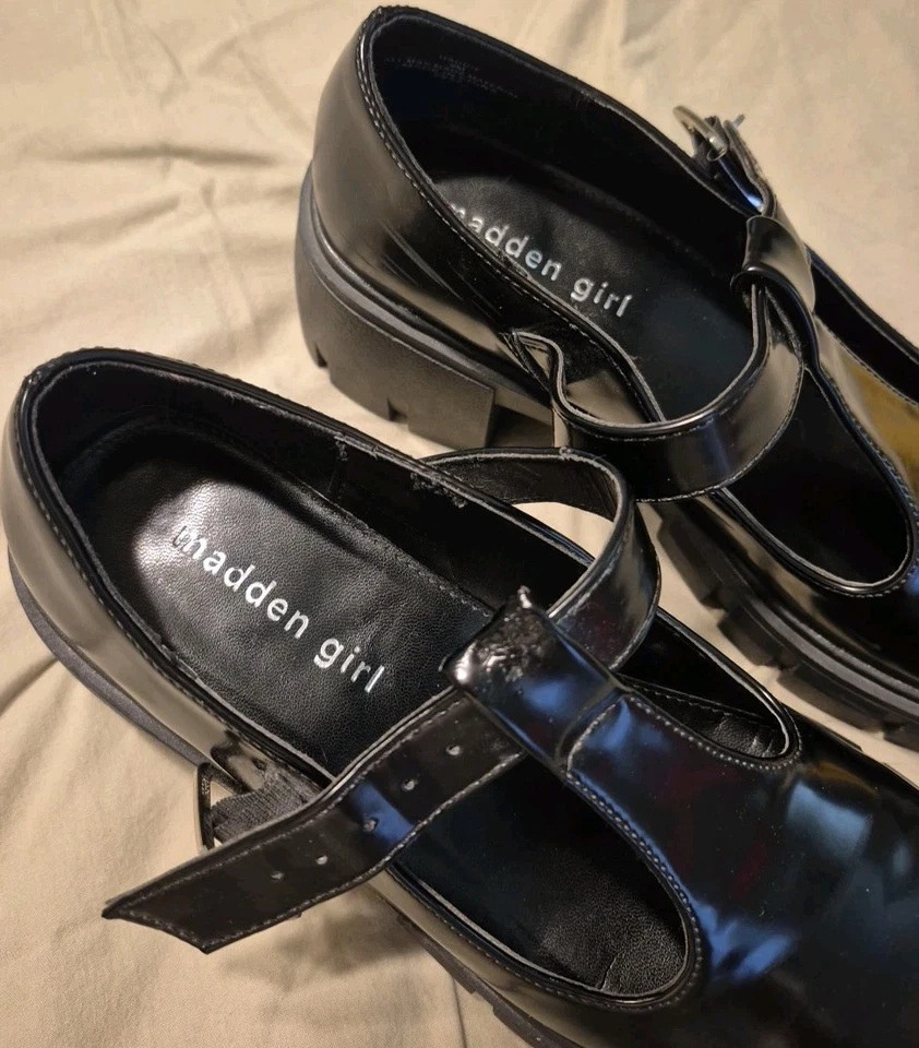 Madden Girl 粗跟 Haddie Mary Jane 鞋女式 8M 码黑色垃圾风格。 — 第 3/4 张图片