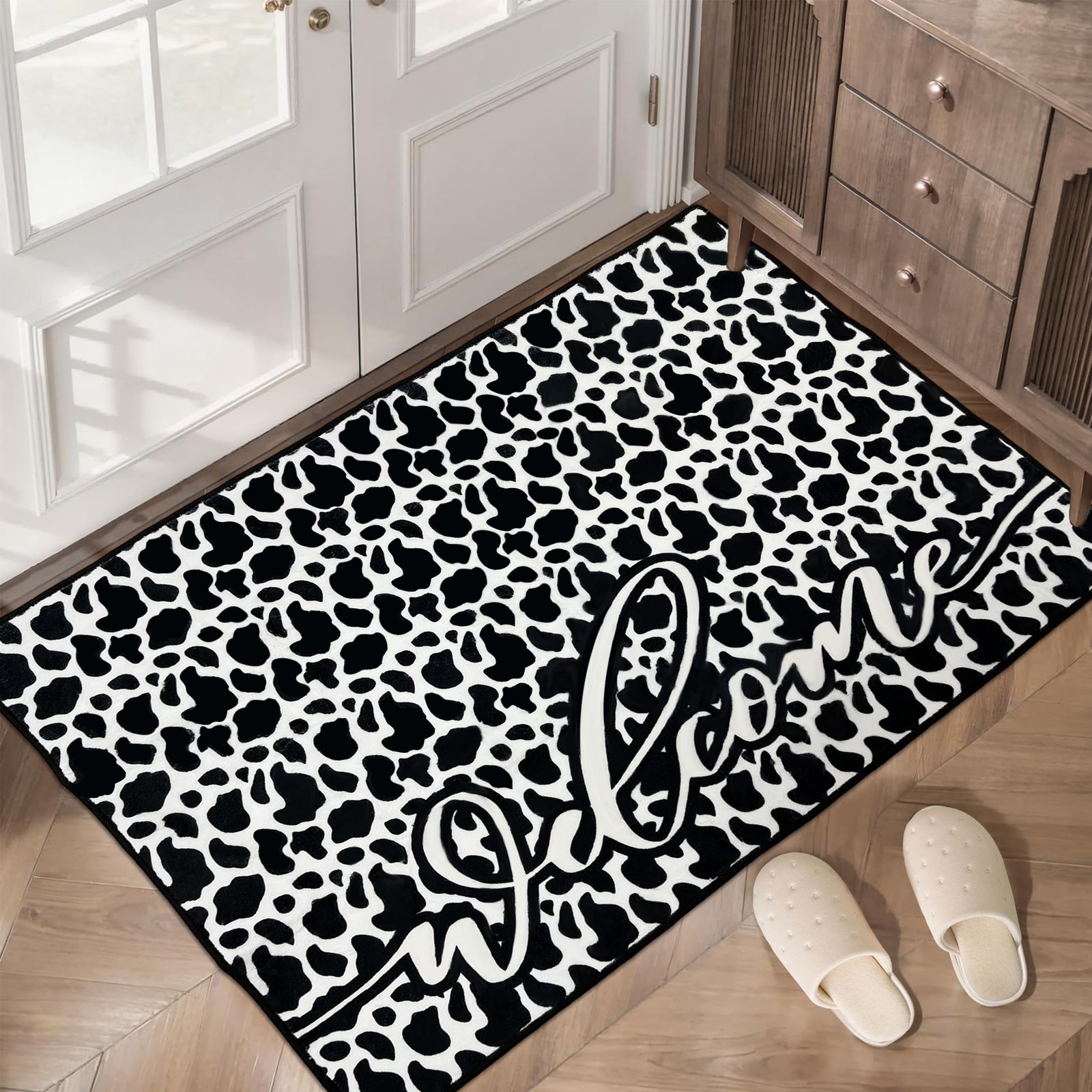 Rectangular Cow Print Doormat 20x32 Inches Soft Imitation Cashmere Non-Slip Entry Mat