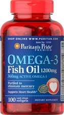 Puritan's Pride Omega-3 Fish Oil 1200 mg (360 mg Active Omega-3) - 100 Softgels