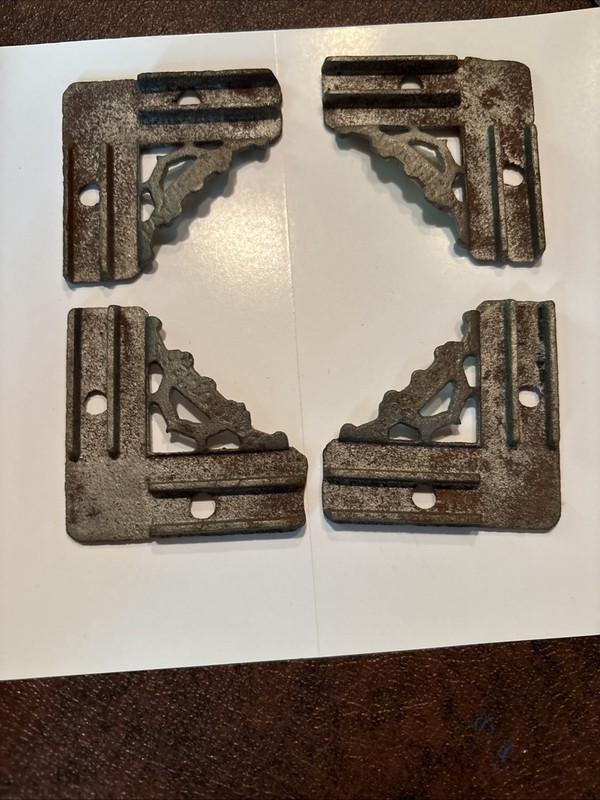 4 Antique Window Screen Corner Brackets Pat. 0ct. 1886 Architectural Salvage