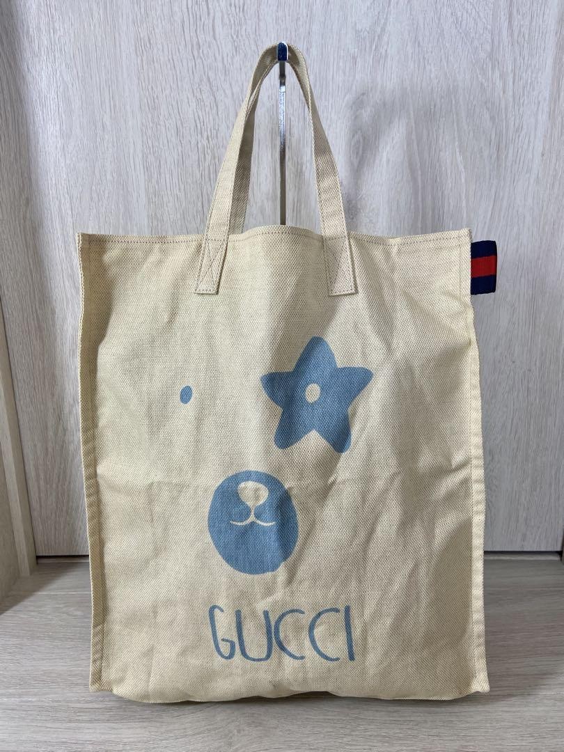 Gucci Canvas Leather Logo Tote Bag in White and Light Blue 40x30x14cm