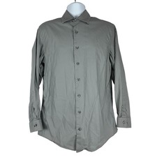 Kenneth Cole Reaction Mens Slim Fit Stretch Long Sleeve Button Up Shirt Grey M