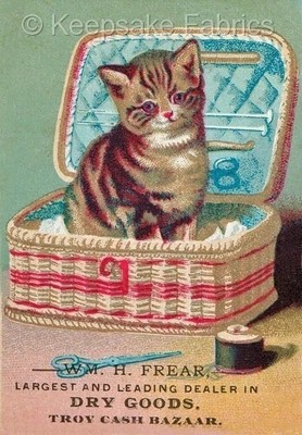 Kitten Sewing Basket Cotton Crazy Quilt Block Sewing Embellishment Multi Sizes