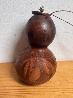 Vintage Afrika Kalebasse 1992 Mtwara Tansania Kürbis geschnitzt Giraffe Büffel