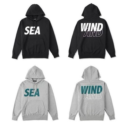 Wind and Sea SEA Hoodie Black/White XL Cracked Logo Graphic  