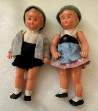 Set 2 Vintage German Celluloid Pose-able Dolls With Sleepy Eyes