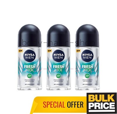 Nivea Men Fresh Kick Roll-On Deodorant 48H Schweißgeruchsschutz 50ml 3er Pack