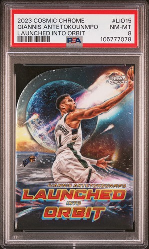 2023 TOPPS COSMIC CHROME LAUNCHED INTO ORBIT #LIO15 GIANNIS ANTETOKOUNMPO PSA 8