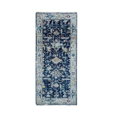 2'7''x5'9'' Blue Erased Heris All Over Design Hand Knotted Wool Runner Rug R10317