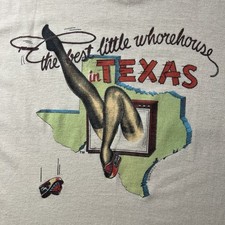 Vintage Dolly Patron Best Little Whorehouse in Texas Shirt XL Beige 70s Made USA