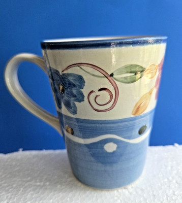 Gibson Everyday Designs Garden Gate Mug 12oz Hand painted Floral Blue replace