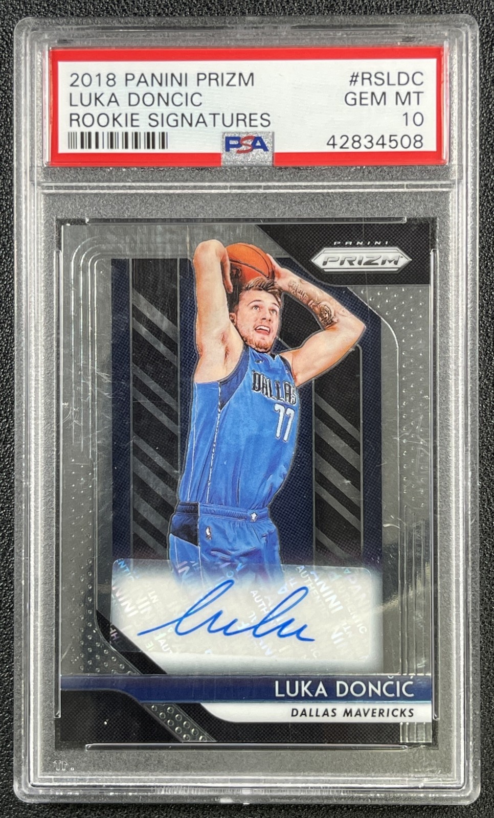 LUKA DONCIC PSA 10 2018-19 PANINI PRIZM #RS-LDC ROOKIE SIGNATURES AUTO RC 4508 view 1