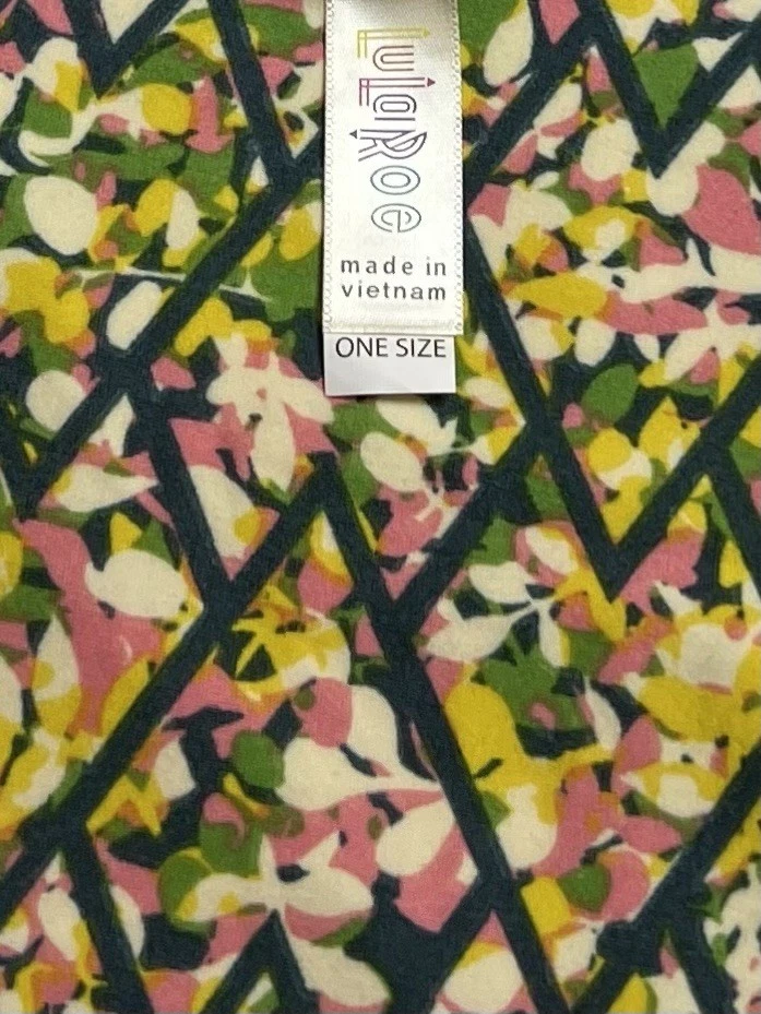 Leggings LuLaRoe OS Talla Única Floral VERDE AMARILLO Diamante Rayas Hojas Salón Foto 4 de 4