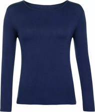 Womens Ladies Long Sleeve Stretch Plain Scoop Neck T Shirt Top assorted 8-26
