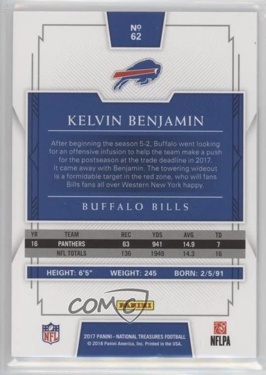 2017 Panini National Treasures Holo Silver /25 Kelvin Benjamin #62 - Image 2 of 2