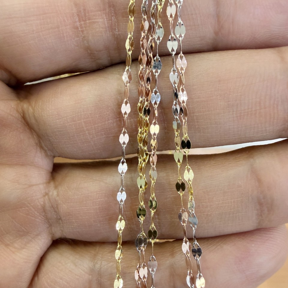 10k Tri-Color Gold Petal Chain Dainty Mirror Link Necklace 2mm 6 to 24 ...