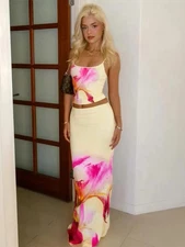 Women's Dress 2 Piece Outfit Floral Sleeveless Maxi Summer Dresses Formal Casual