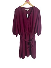 NWT Loft Women' Burgundy Half Sleeve V Neck Dress - Medium