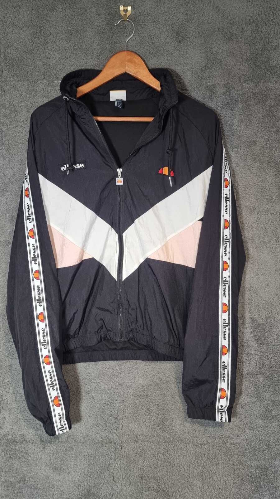 Ellesse Women's Track Jacket UK 16 Black White Pink Logo Tape Full Zip Pockets image 3