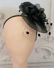 Victorian Trading Black Rose  Tulle Fascinator Headband Hat 43C