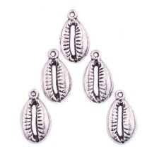 Silver Cowrie Shell Charms Set of 5 White Metal