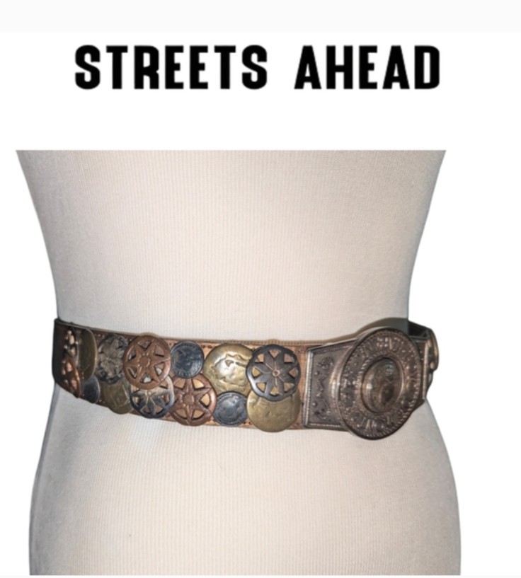 Rare Vintage Streets Ahead Santa Monica Copper Coin Adjustable Leather Belt
