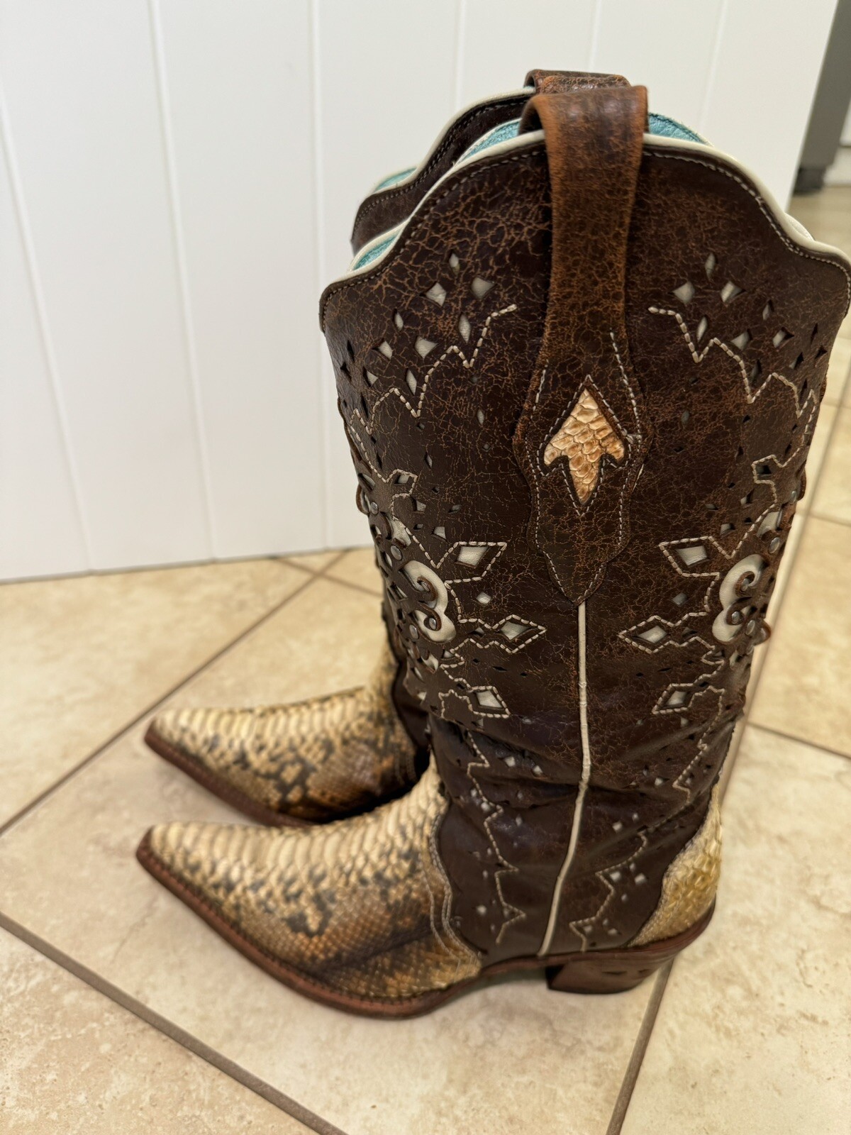 Corral Boots Genuine Python Snake Leather Western… - image 19