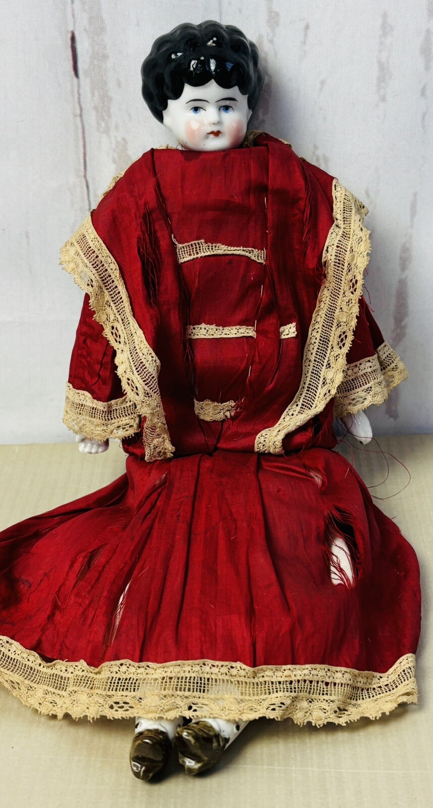 13” Antique Porcelain China Head Doll - Porcelain Hands & Feet