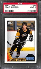 1987 TOPPS CRAIG SIMPSON 80 PSA 9 PITTSBURGH PENGUINS Graded Hockey Card Vtg NHL