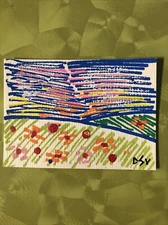 ACEO Original Painting Surreal Contemporary Folk Outsider Art Flowers #1 DSV