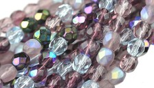50 Lilac Mix Glass Firepolished Round Beads 6MM
