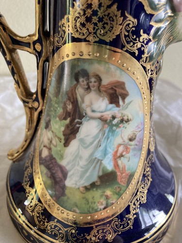 Royal Vienna Cobalt North Wind 8" tankard pitcher Handpainted & Lovely - Picture 13 of 16