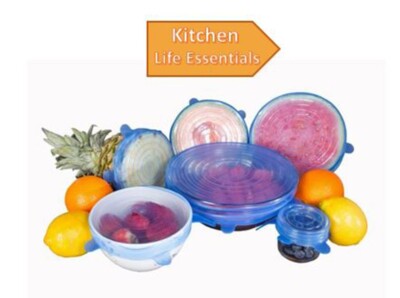 Kitchen Life Essentials 6pc Silicone Stretch Sealing Lid. Set of six color Blue