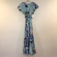 NEW Show Me Your Mumu Floral Tropical V Neck Wrap Blue Maxi Dress Women's XS