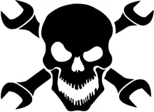 Skull and Wrench Crossbones Vinyl Sticker Decal Mechanic Race -Pick Size & Color