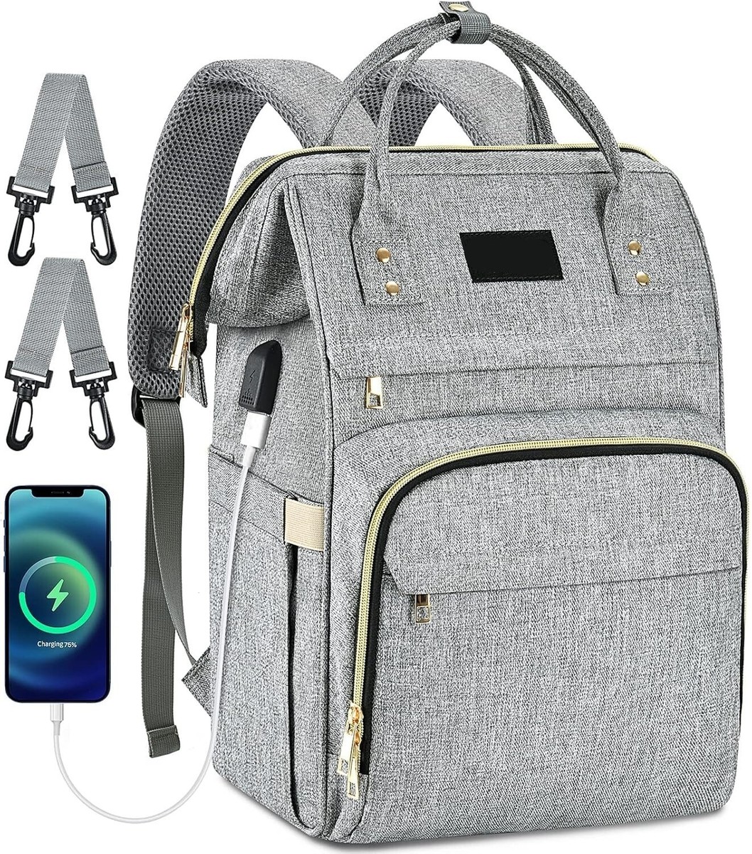 Diaper Backpack with Stroller Straps and Built in USB  display picture 1
