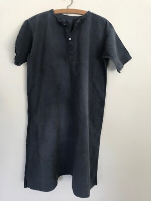 Antikes französisches Negligee Hanf Flachs Nacht Arbeit Hemd Kittel | Monogramm GL | Indigo