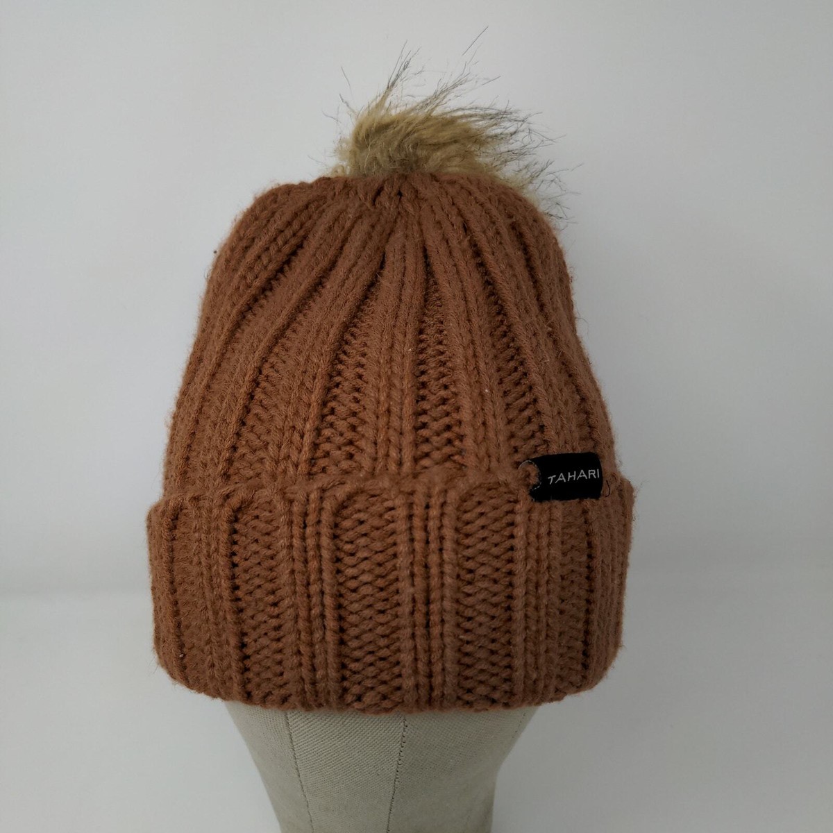 TAHARI ⚜ WOMEN\'S BROWN POMPOM WINTER HAT Cable Knit Fur Pom Hat, Walnut – SpearmintLOVE main image 2