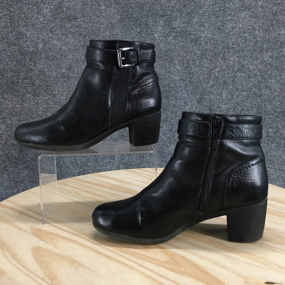 Croft & Barrow Botas Mujer 8.5M Botín Negro Imitación Cuero Cremallera Lateral Bloque Foto 2 de 4