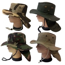 Kids Boonie Fishing Hiking Snap Brim Army Military Neck Cover Flap Bucket Hat