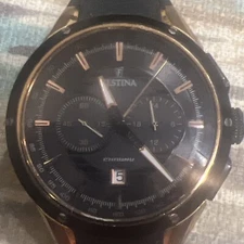 Festina F16831 Men Black Rubber BAND REGISTERED MODEL COLLECTION Chrono TWO TONE