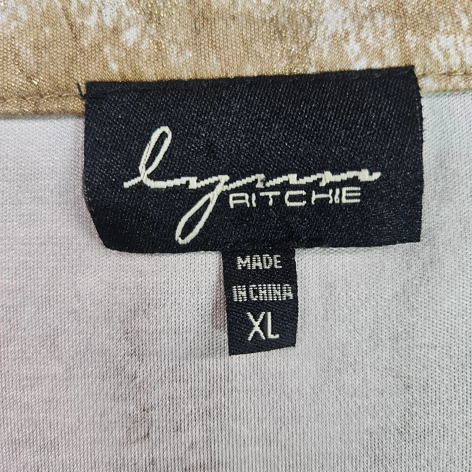 Lynn Ritchie Top Tee Womens XL Glitter Gold Ruffle Sleeve Wide Neck Stretch - Image 3 of 4