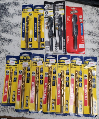 lot of 12 drill bits Irwin SPEEDBOR titanium & cobalt  21/64 - 7/8'' $262 RETAIL