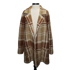 Absolutely Famous Sweater Jacket Swacket Xl Tan Beige Plaid Longline Shacket