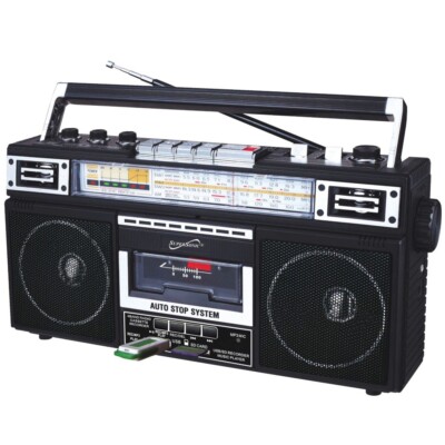 Supersonic 4 Band Cassette Player + Cassette To Mp3 Converter w/ BT Radio -Black