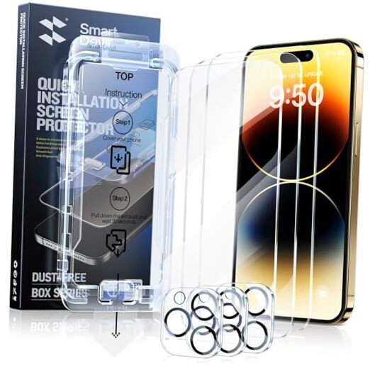 3-Pack Screen Protector for with 3-Pack Camera Lens Protector, iPhone 14 Pro