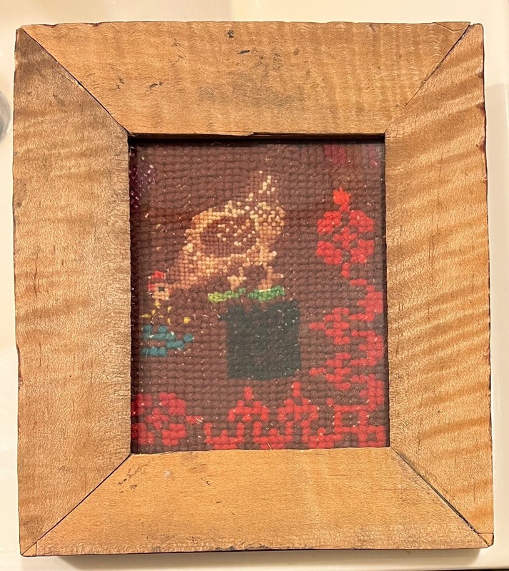 Antique Needlework Panel - Chicken - Framed Antique