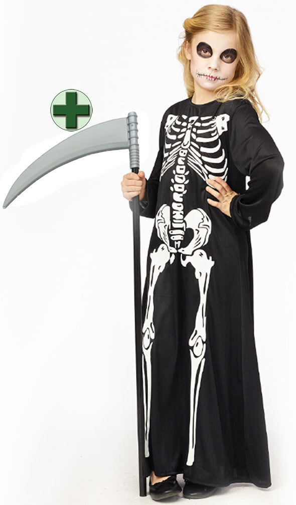 Aitsite Sensenmann Kostüm Für Kinder – Mit Umhang, Maske, Handschuhen, Sichel, Für Halloween & Partys
