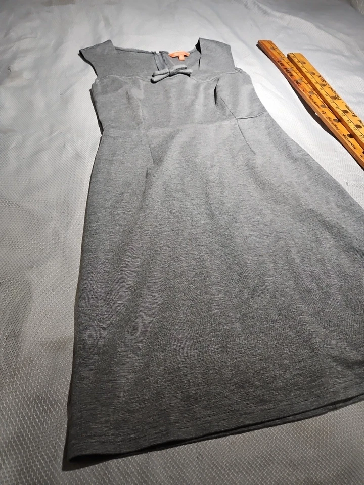 Modcloth Dress Womens Medium Gray Sheath Bow Zip Retro Casual Preppy Top - Image 3 of 4